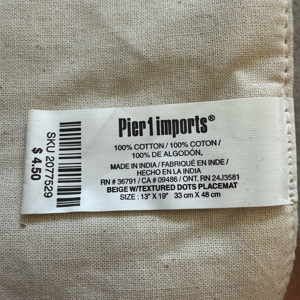 Pier 1 Imports Rust Napkin (4) and Beige with textured dots placemats (4)